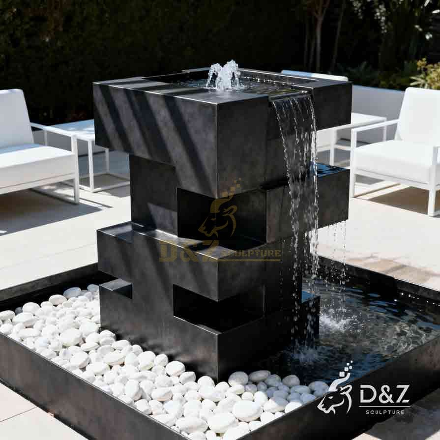 Modern Geometric Black Metal Outdoor Fountain for Garden and Courtyard DZ-916