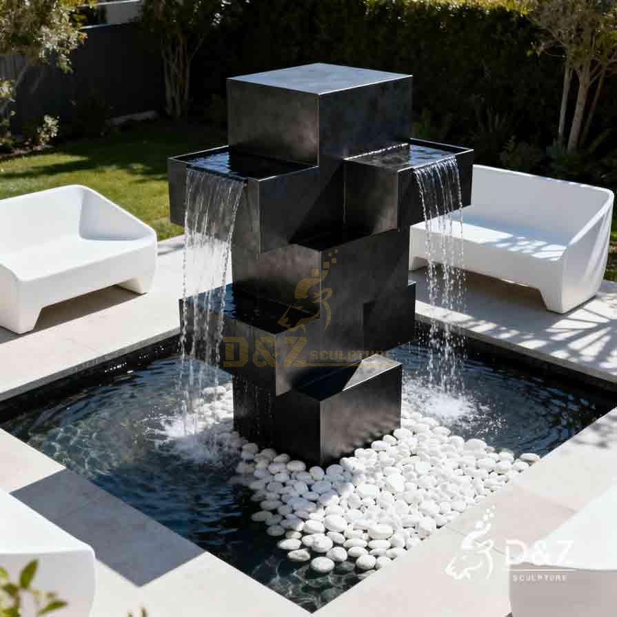 Modern Geometric Black Metal Outdoor Fountain for Garden and Courtyard DZ-916