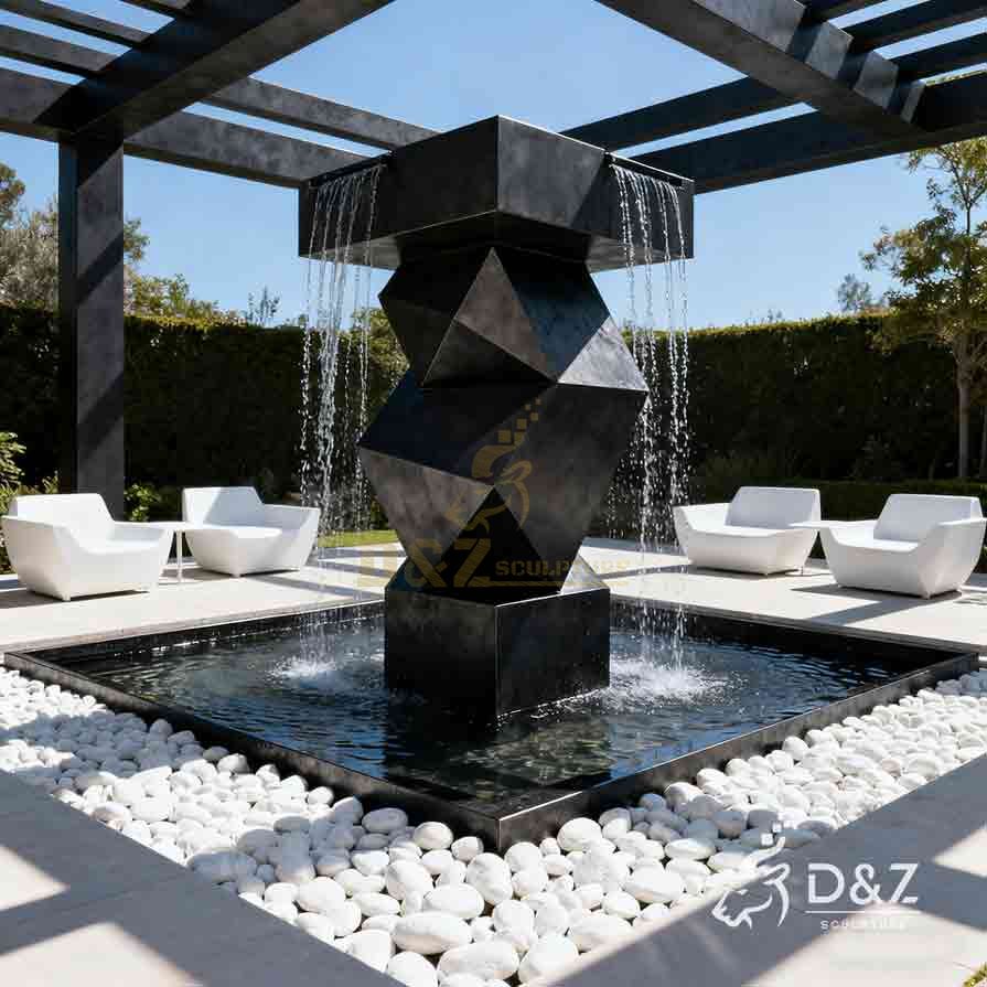 Modern Geometric Black Metal Outdoor Fountain for Garden and Courtyard DZ-916