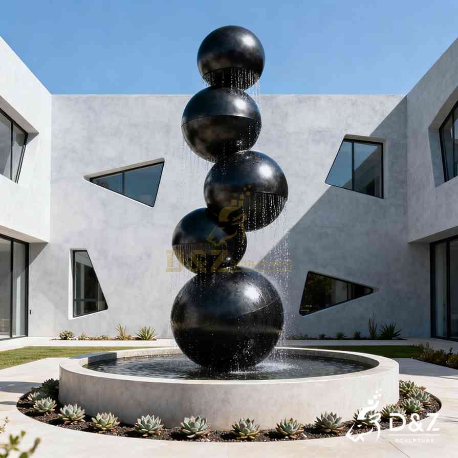 Modern Black Stainless Steel Sphere Fountain 5 Modern Black Stainless Steel Sphere Fountain 5