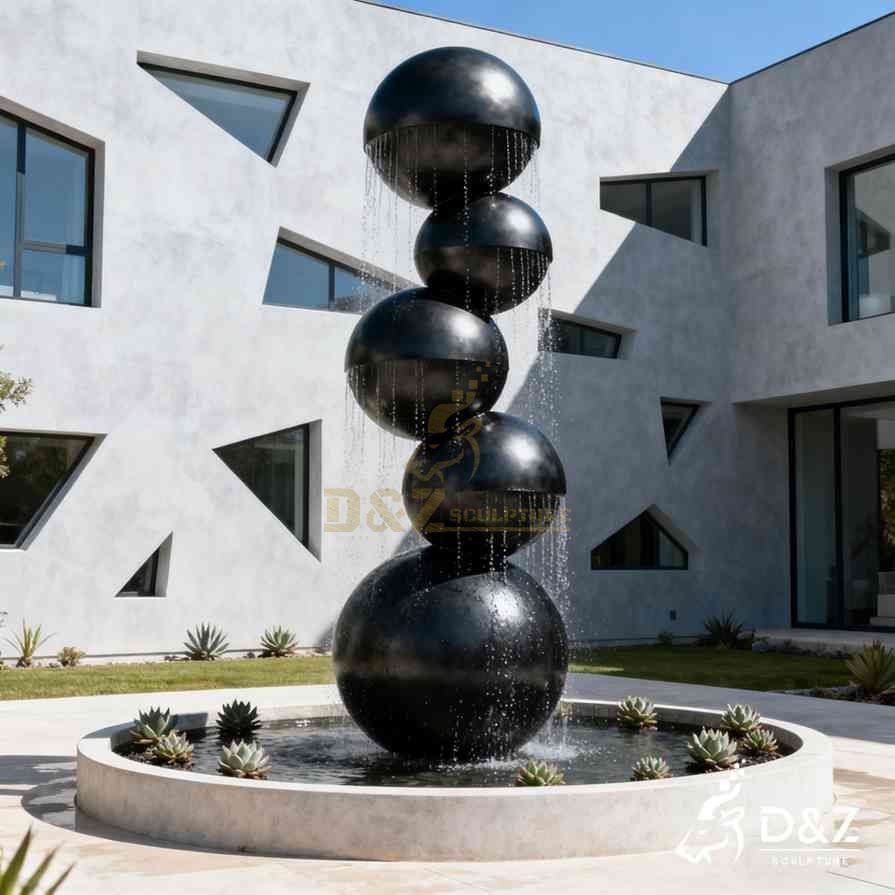 Modern Black Stainless Steel Sphere Fountain 6 Modern Black Stainless Steel Sphere Fountain 6