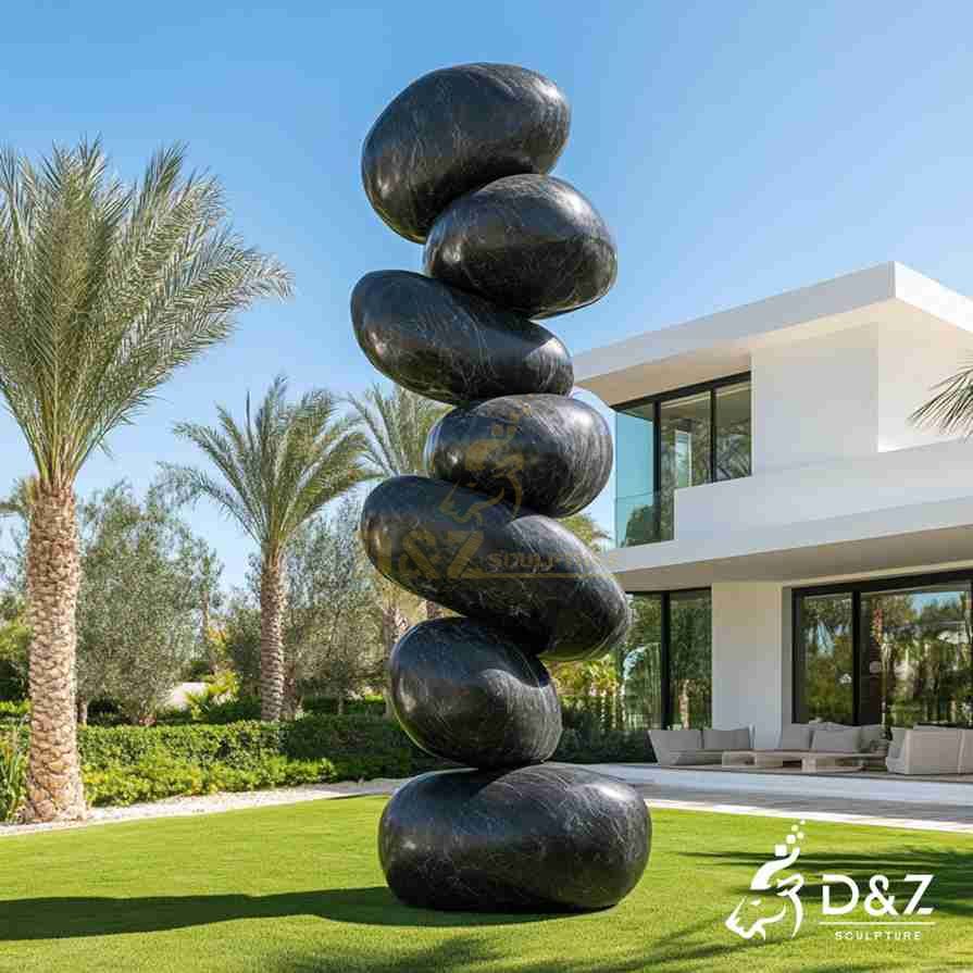 Black Marble Stacked Stone Sculpture 1