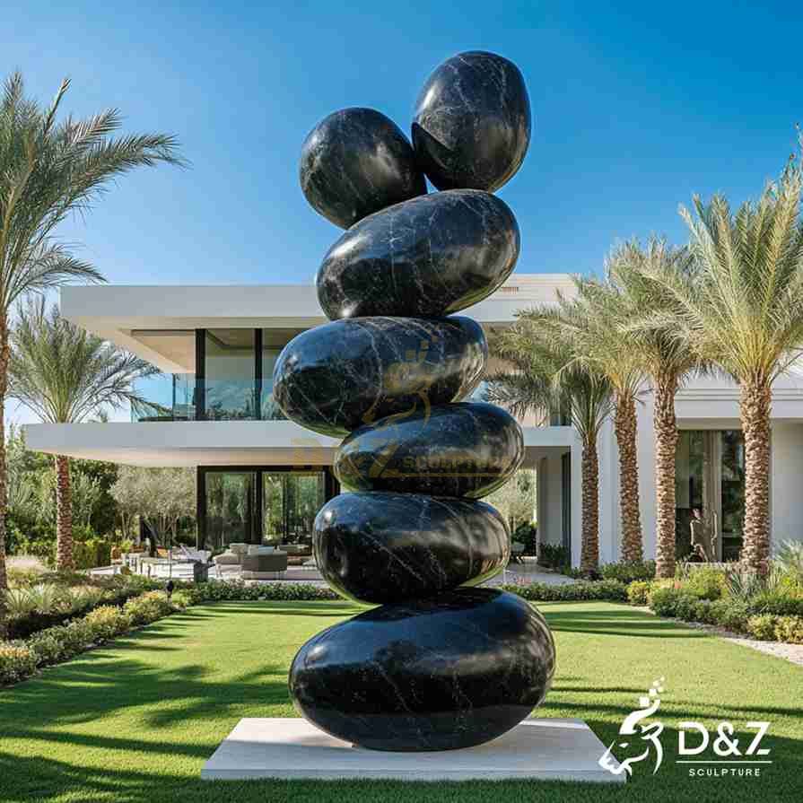Black Marble Stacked Stone Sculpture 2