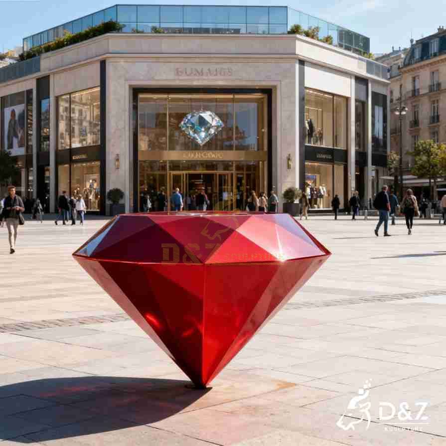 Red Metal Diamond Sculpture 4