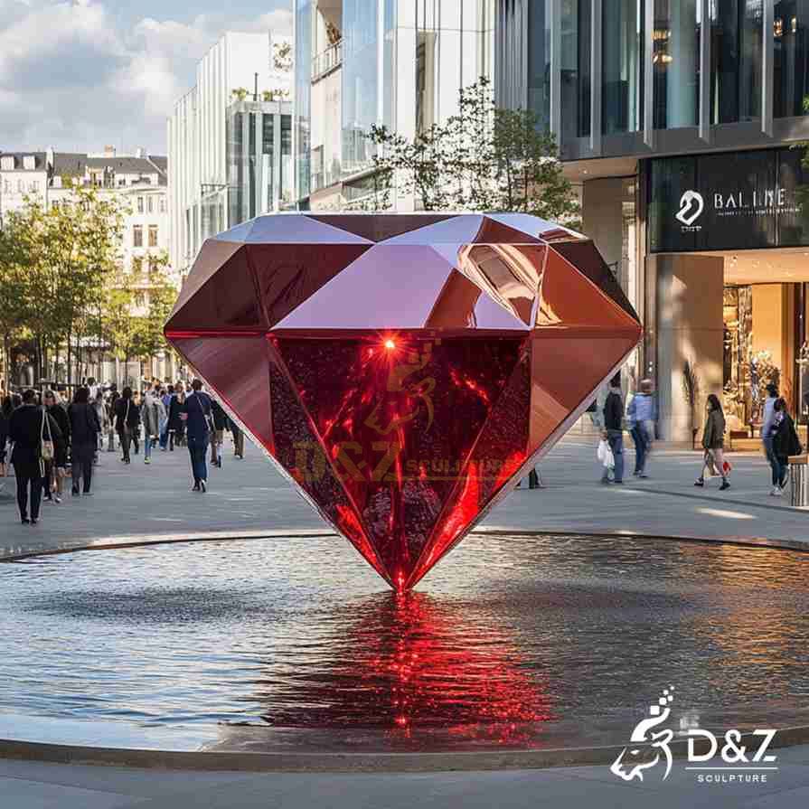 Red Metal Diamond Sculpture 5
