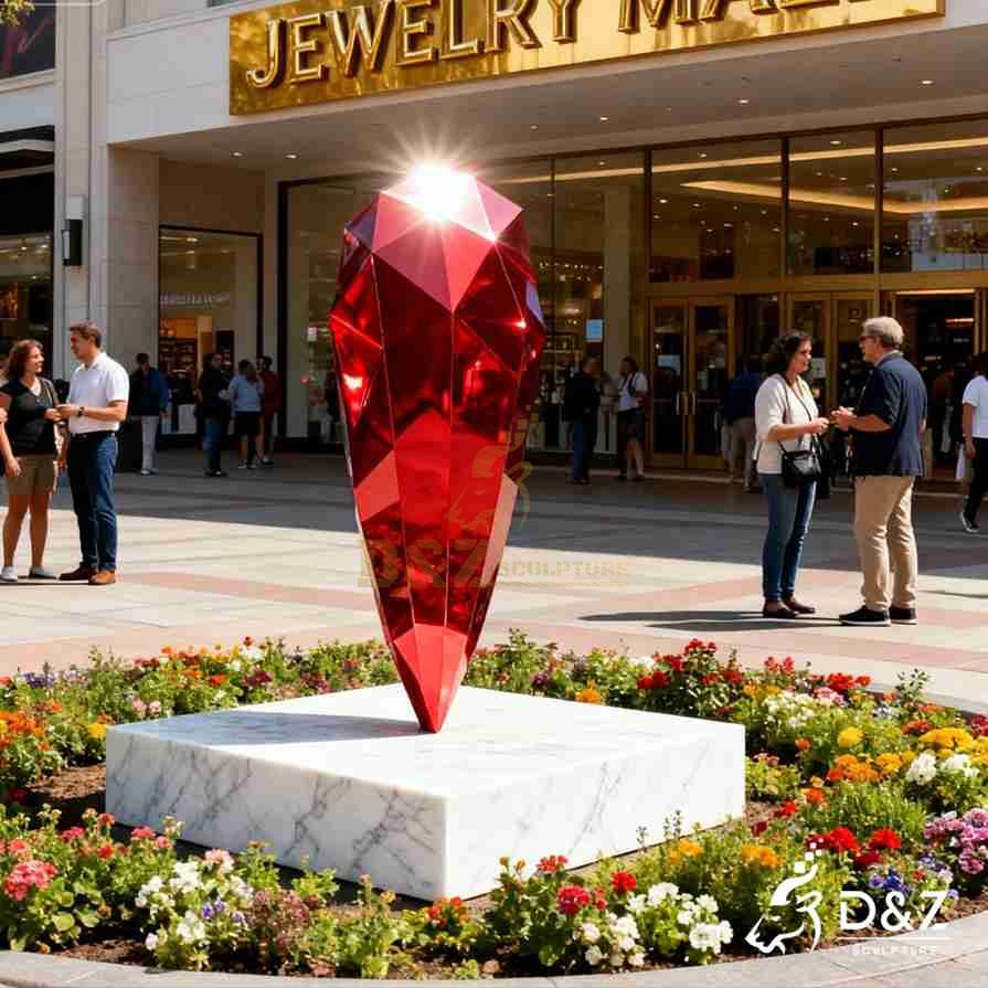 Red Metal Diamond Sculpture 6