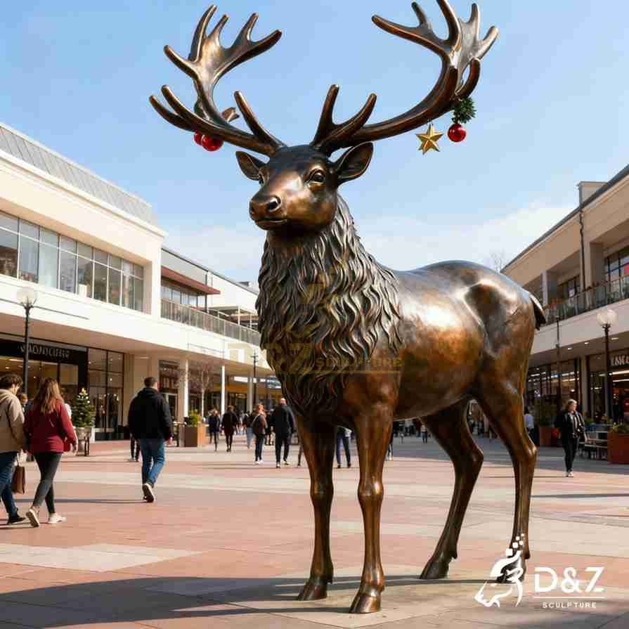 Bronze Christmas Reindeer Statue 1