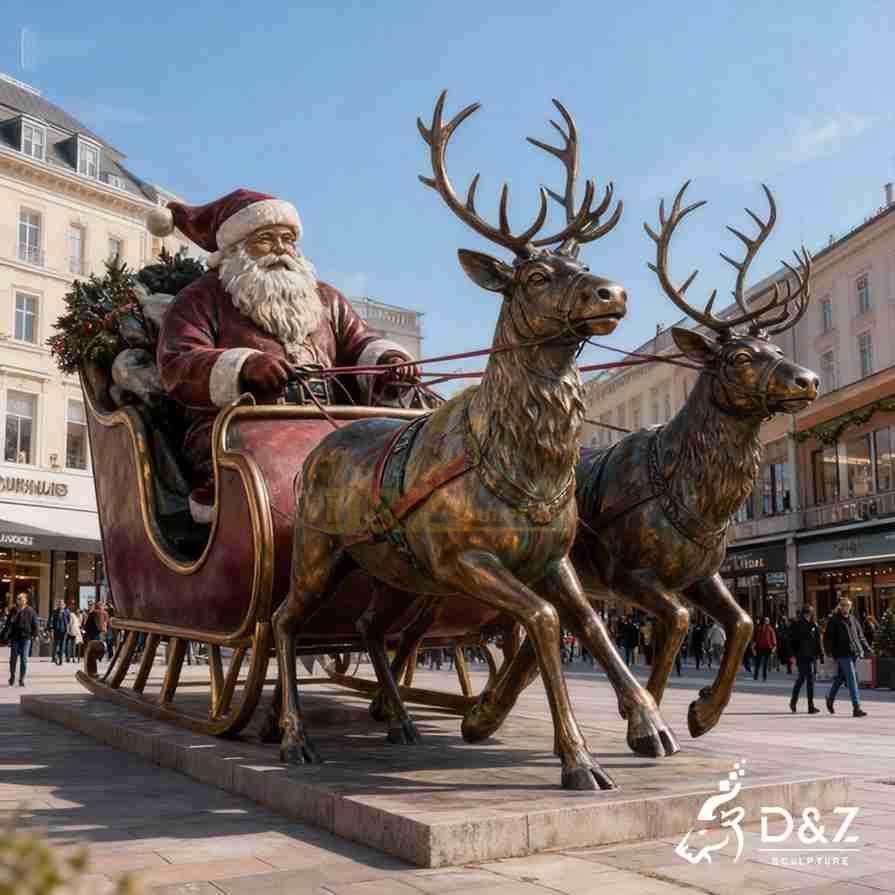 Santa with Reindeer Statue 1 Santa with Reindeer Statue 1