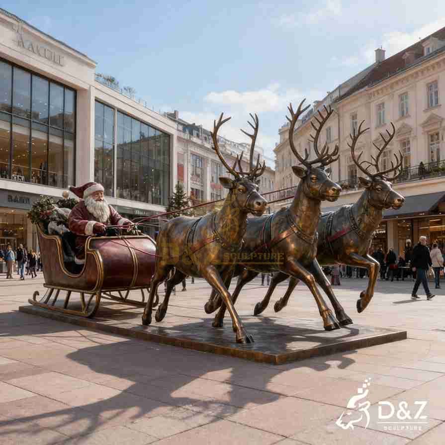 Santa with Reindeer Statue 3 Santa with Reindeer Statue 3