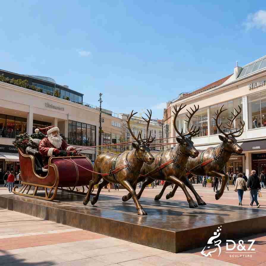 Santa with Reindeer Statue 4 Santa with Reindeer Statue 4