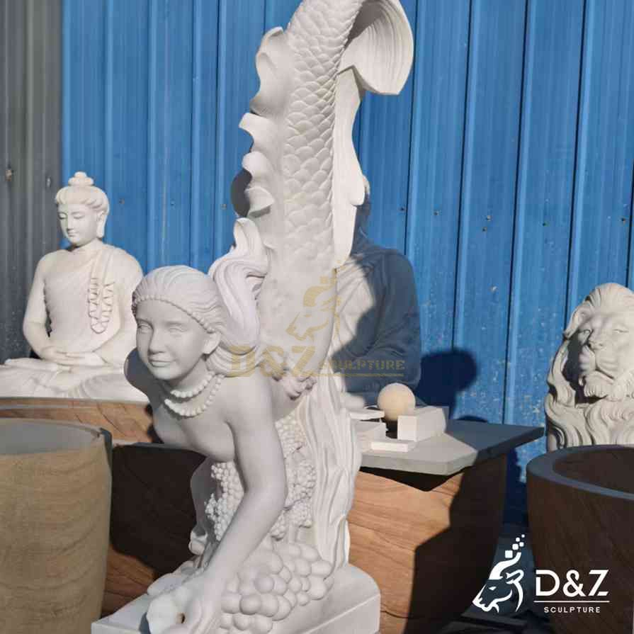 White Marble Curvy Mermaid Statue 3 White Marble Curvy Mermaid Statue 3