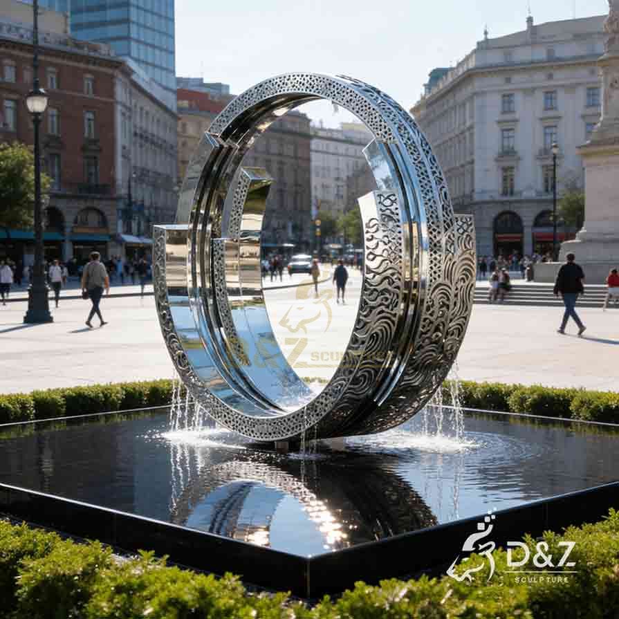 Modern Stainless Steel Nested Ring Fountain Sculpture | Outdoor water feature 4 Modern Stainless Steel Nested Ring Fountain Sculpture | Outdoor water feature 4