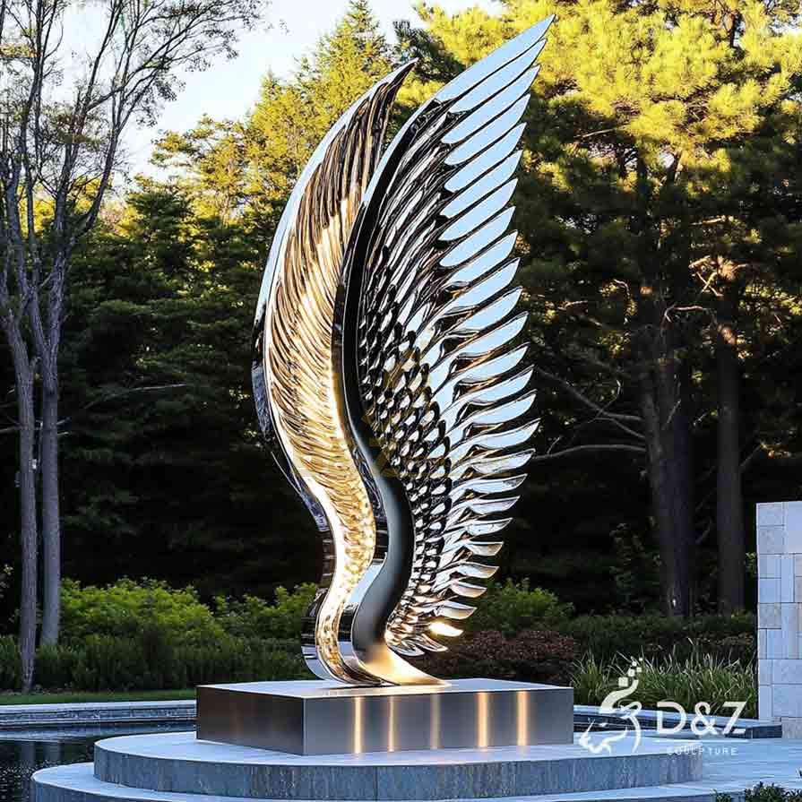 Polished Abstract Metal Wings Sculpture with Lights 6