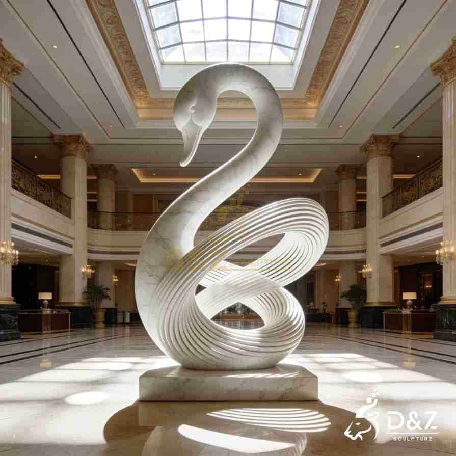 White Marble Swan Statue 3 White Marble Swan Statue 3
