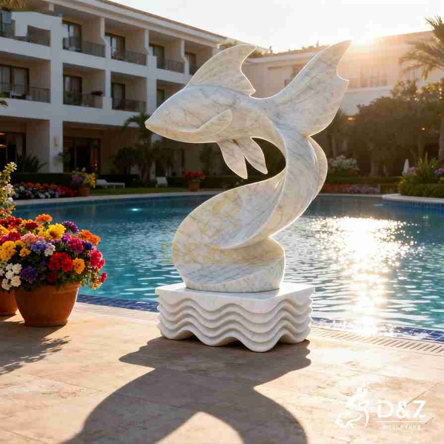 White Marble Fish Statue 3 White Marble Fish Statue 3