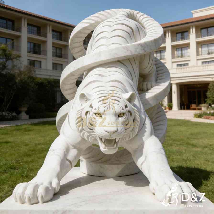 White Marble Tiger Statue 1