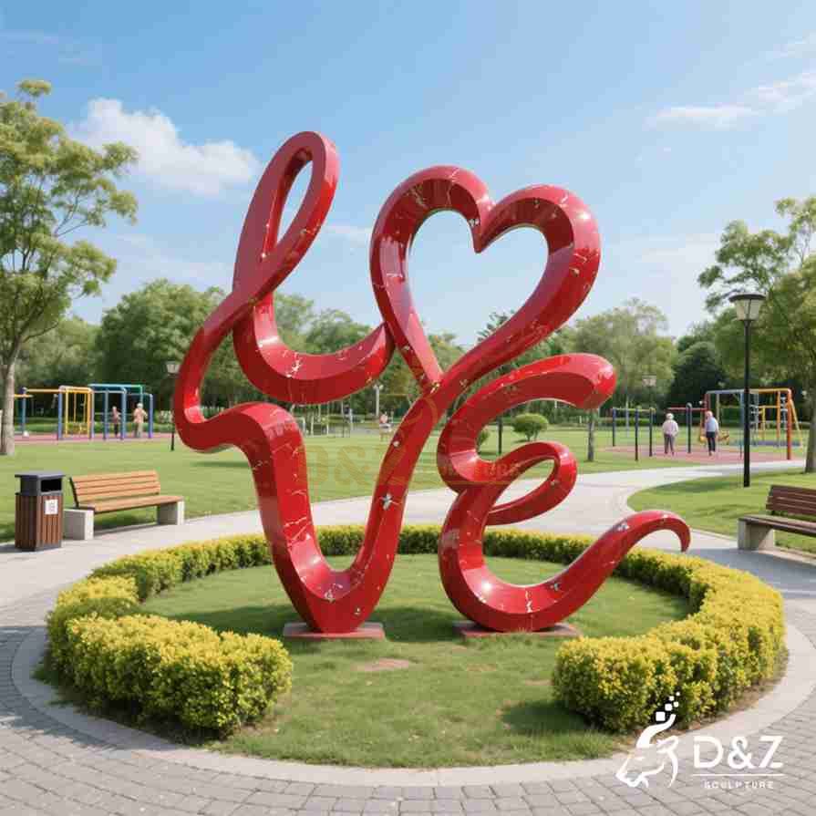 Large Stainless Steel Polished Love Sculpture NYC