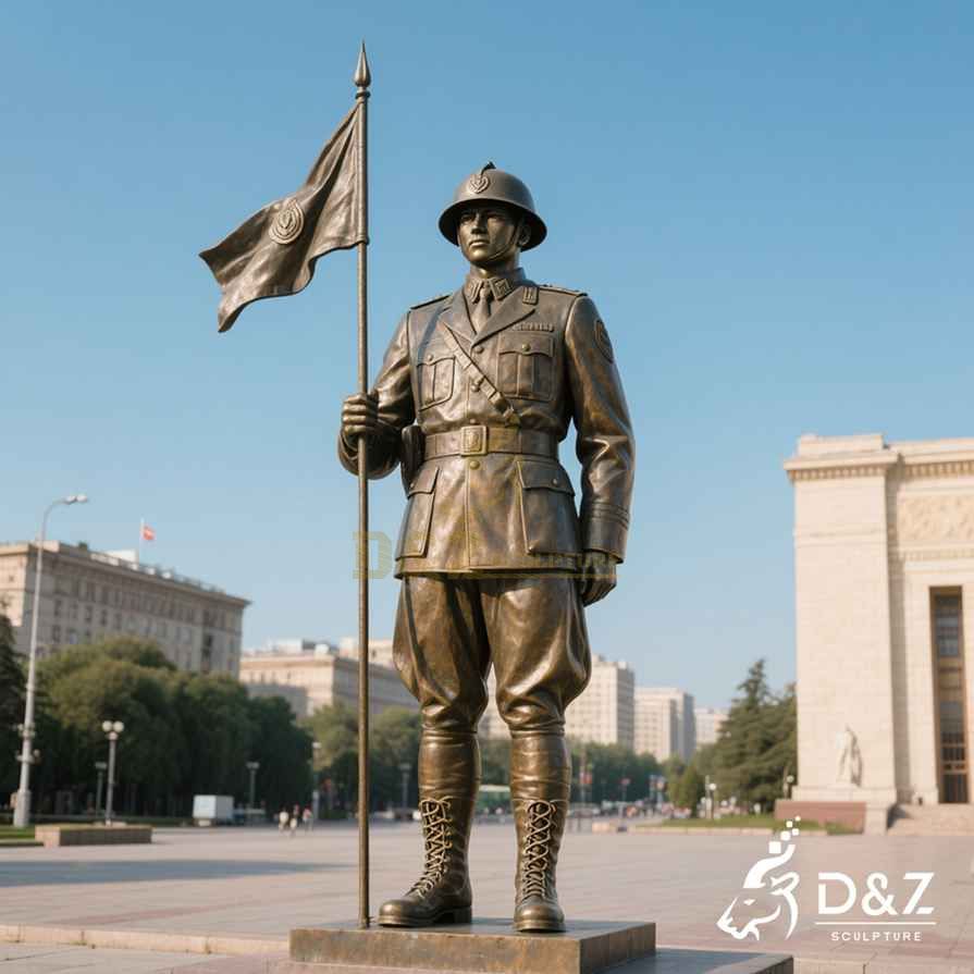 Bronze Flag Soldier Statue 1