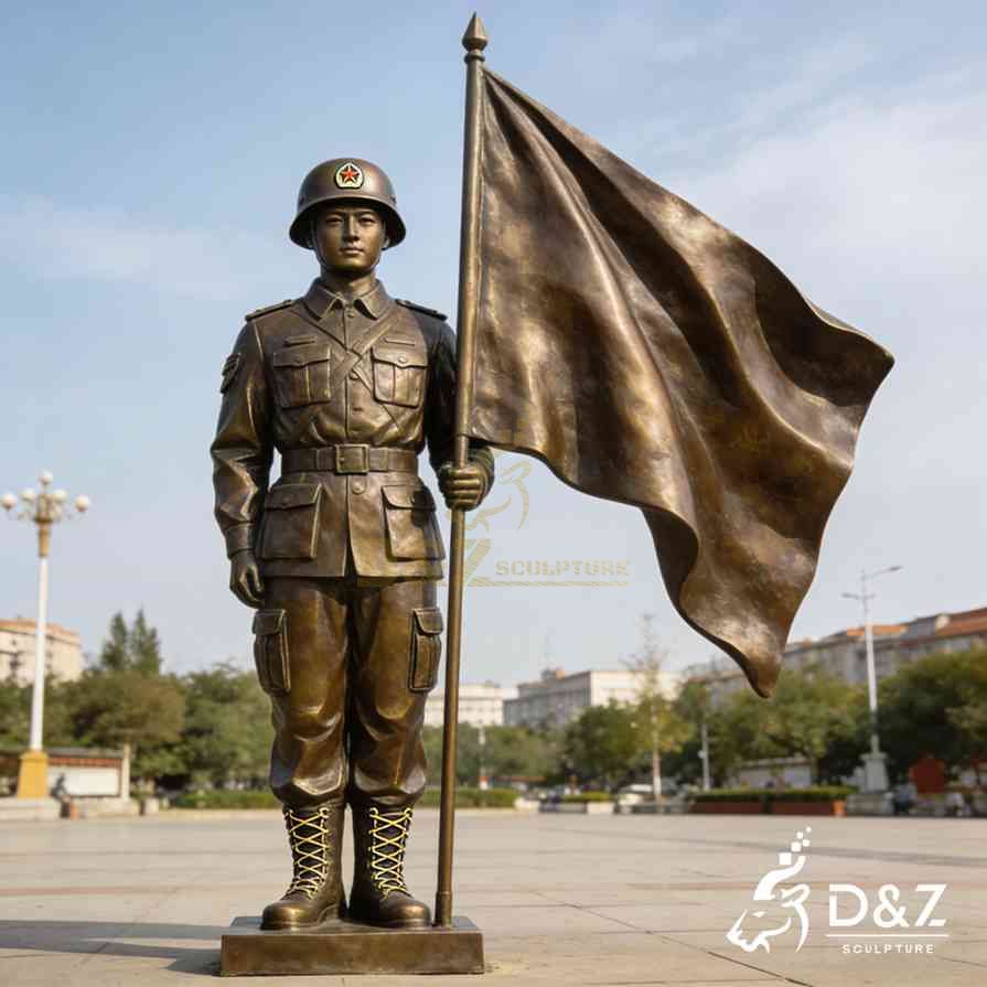 Bronze Flag Soldier Statue 5