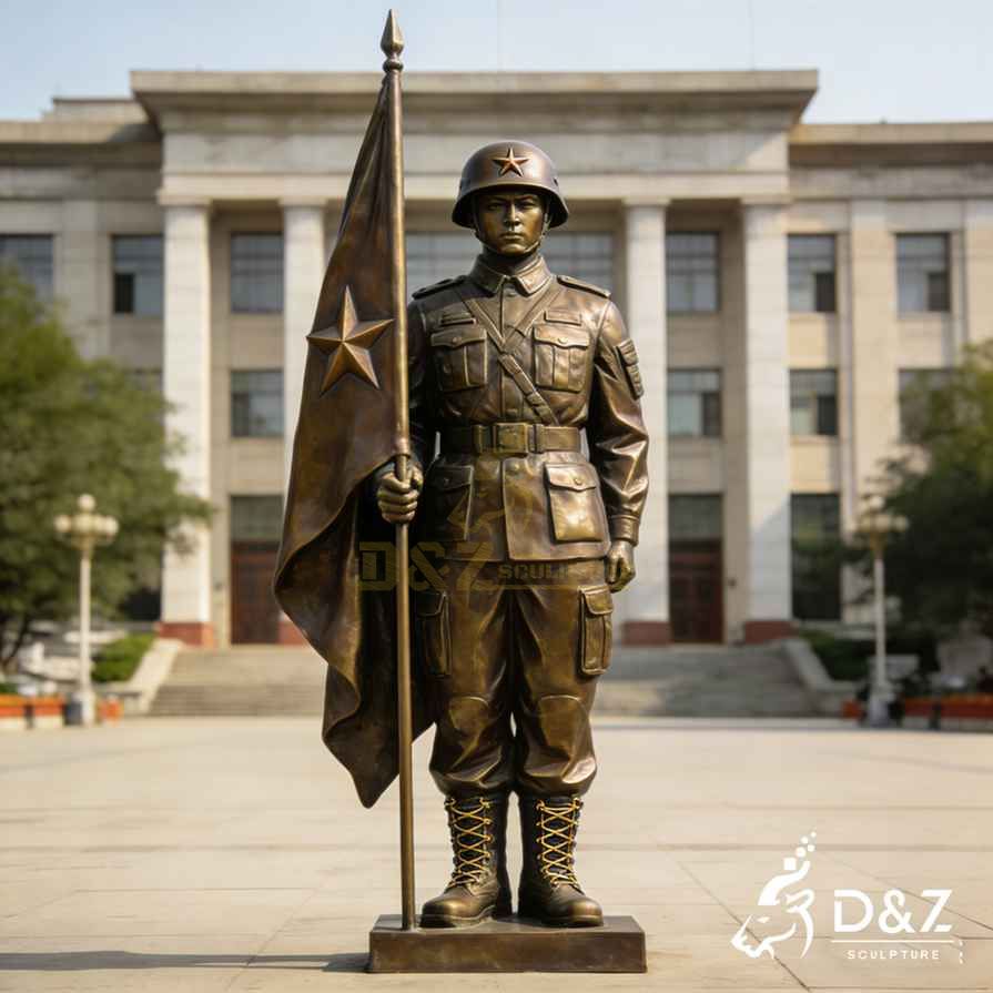 Bronze Flag Soldier Statue 6