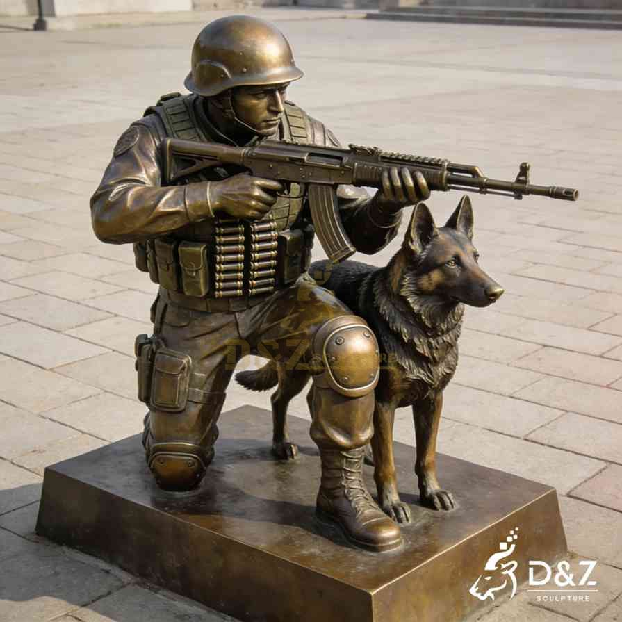 Bronze Soldier and Dog Statue 3