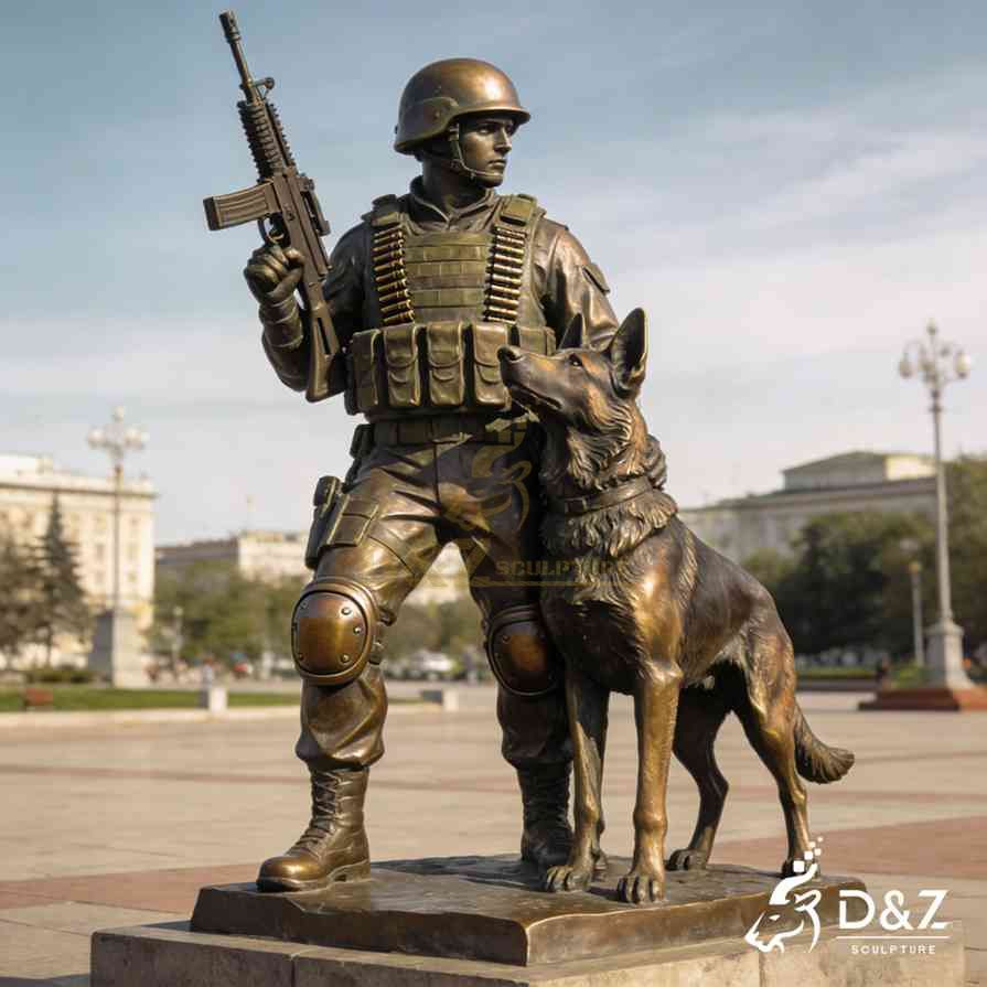 Bronze Soldier and Dog Statue 4