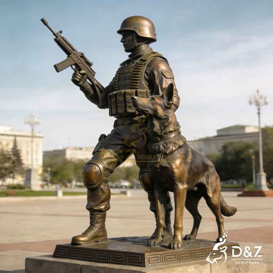 Bronze Soldier and Dog Statue 5