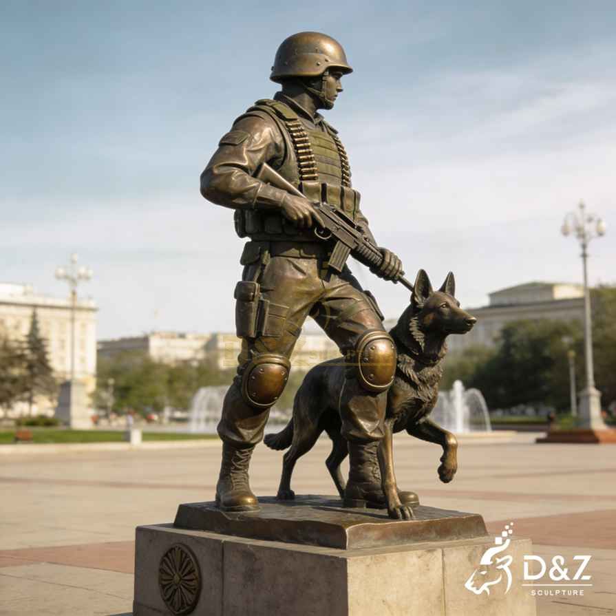 Bronze Soldier and Dog Statue 6