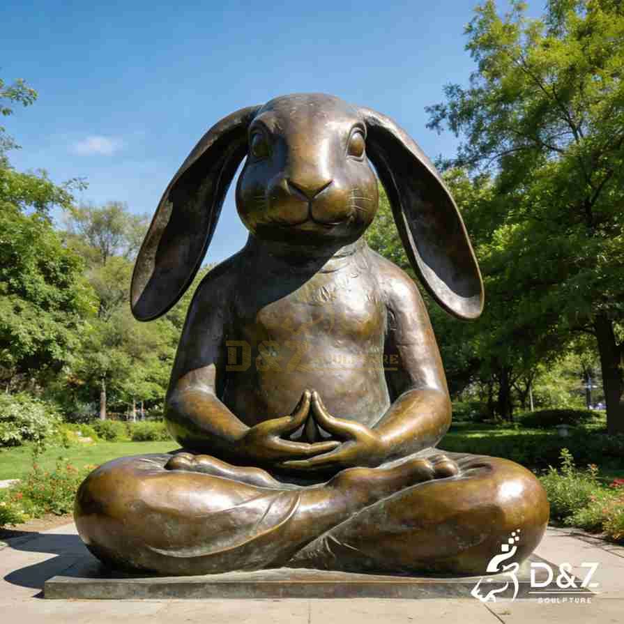 Bronze Meditating Rabbit Statue 1