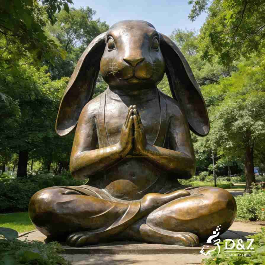 Bronze Meditating Rabbit Statue 2