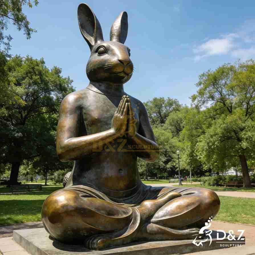 Bronze Meditating Rabbit Statue 5