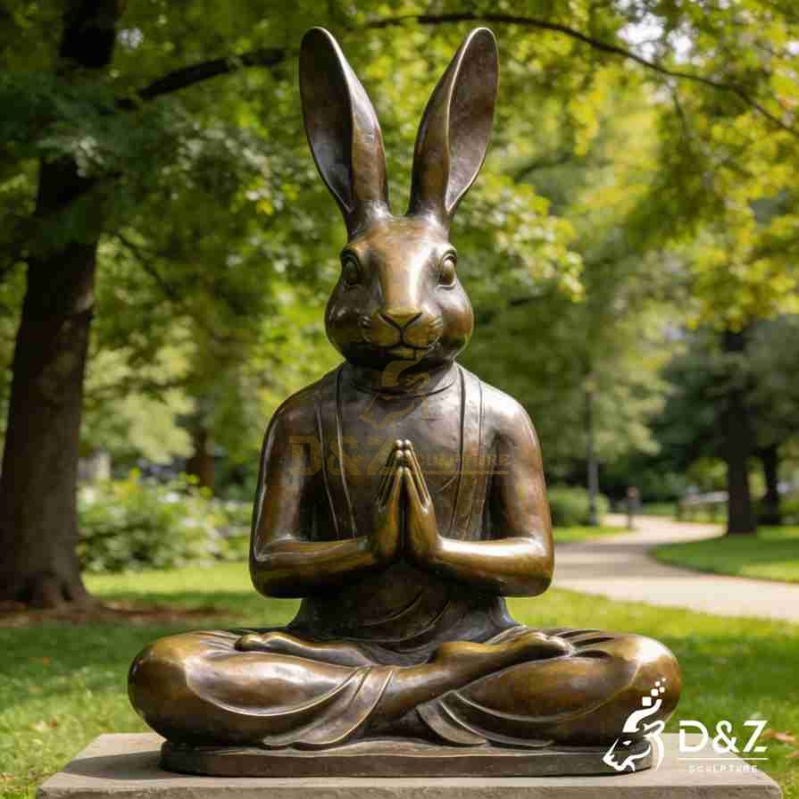 Bronze Meditating Rabbit Statue 6