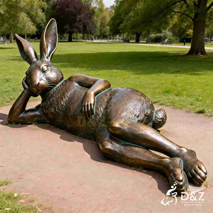 Bronze Lounging Rabbit Statue 3