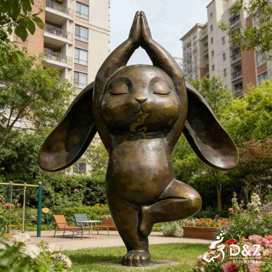 Bronze Yoga Rabbit Statue 2
