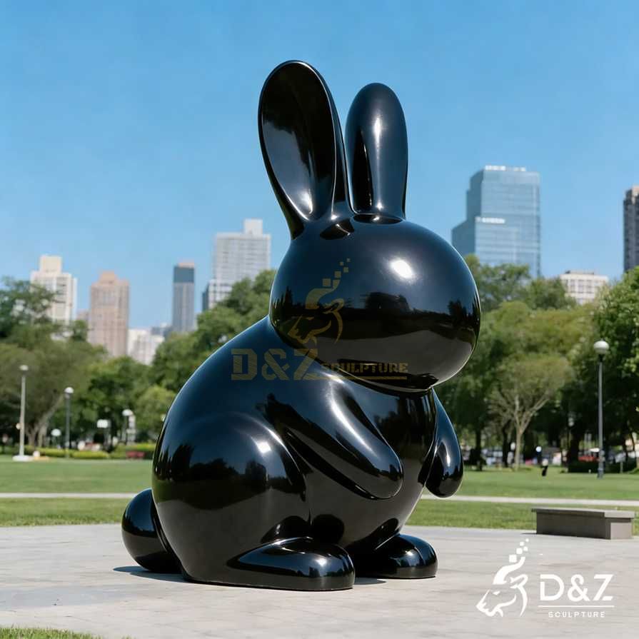 Metal Black Rabbit Sculpture 4