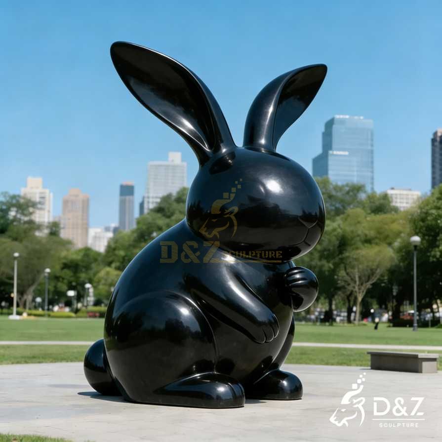 Metal Black Rabbit Sculpture 5
