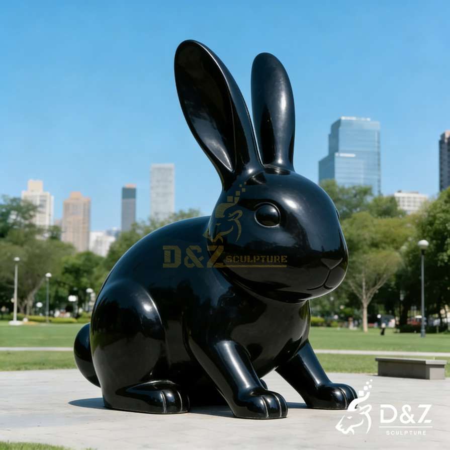 Metal Black Rabbit Sculpture 6
