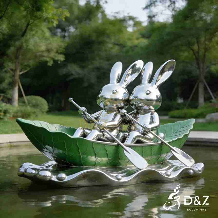 Rowing Rabbit Art Sculpture 4