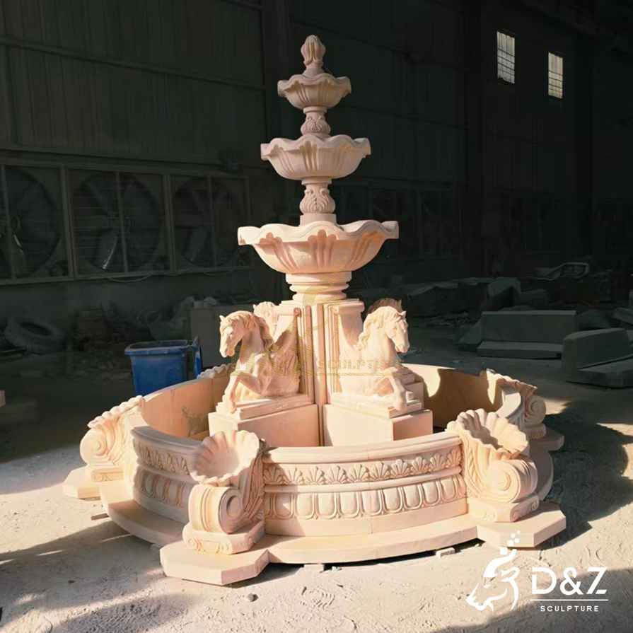 Sunset Red Marble Tiered Horse Statue Fountain 2 Sunset Red Marble Tiered Horse Statue Fountain 2