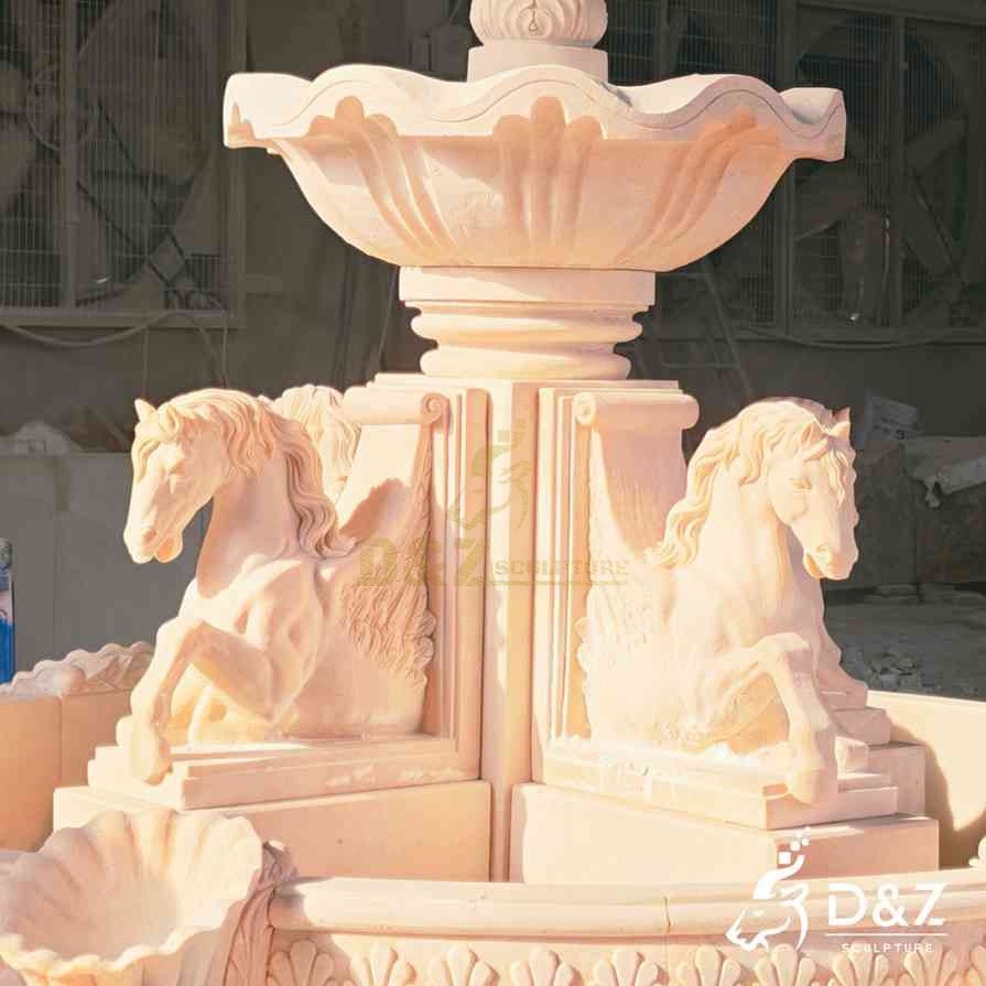 Sunset Red Marble Tiered Horse Statue Fountain 5 Sunset Red Marble Tiered Horse Statue Fountain 5