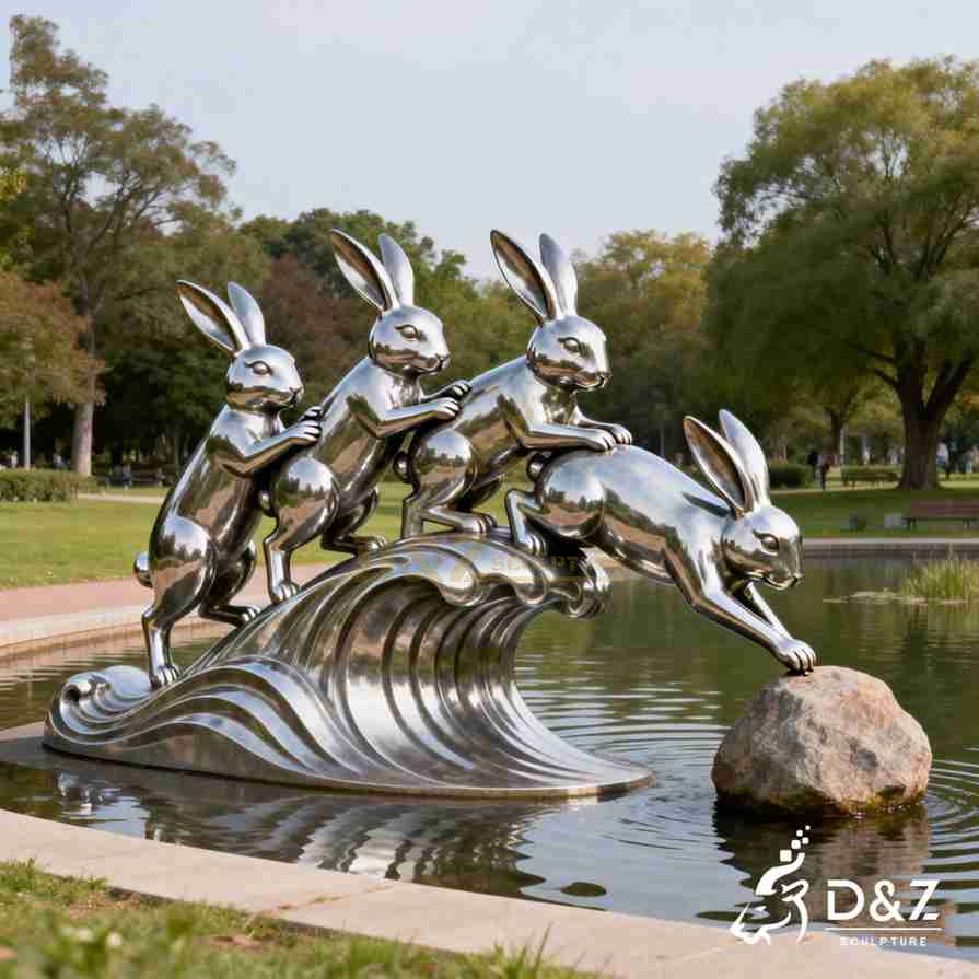 Metal Helping Hands Rabbit Sculpture 4