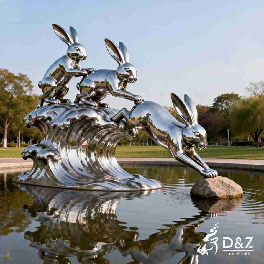 Metal Helping Hands Rabbit Sculpture 5