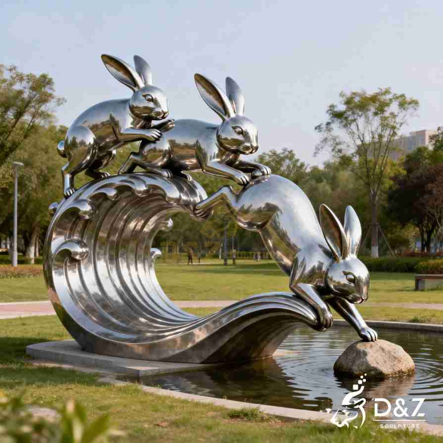 Metal Helping Hands Rabbit Sculpture 6