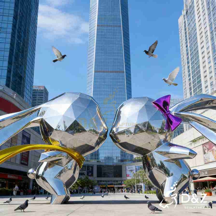 Metal Kissing Rabbits Garden Sculpture 1