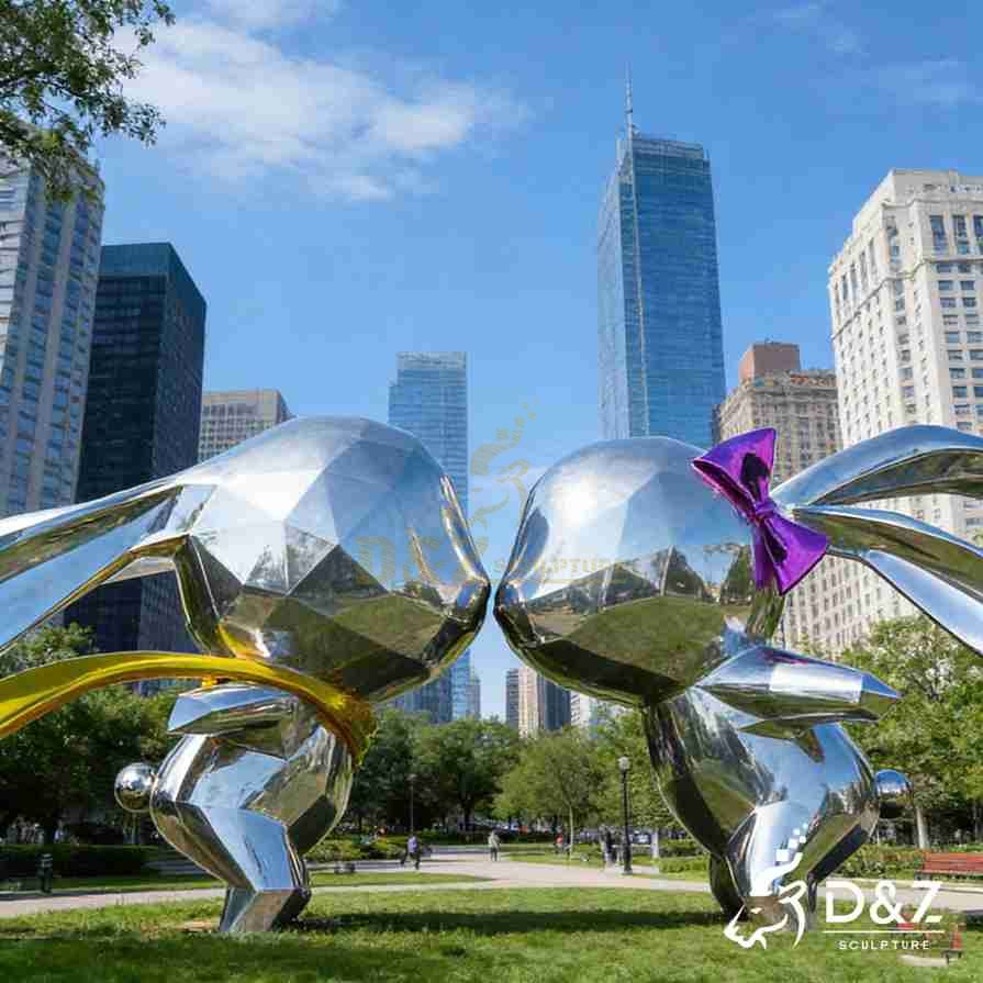 Metal Kissing Rabbits Garden Sculpture 2