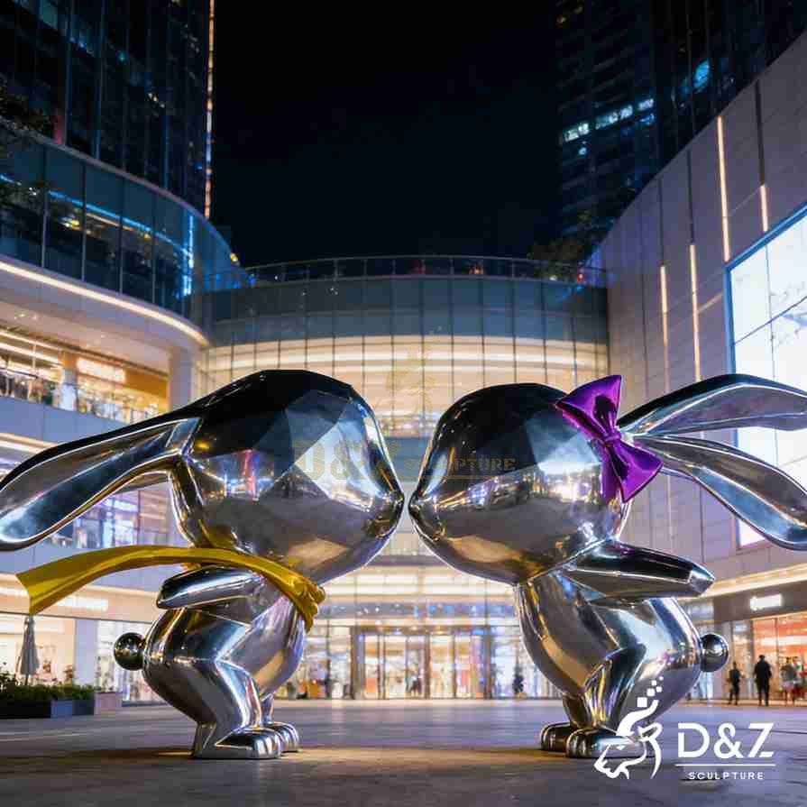 Metal Kissing Rabbits Garden Sculpture 3