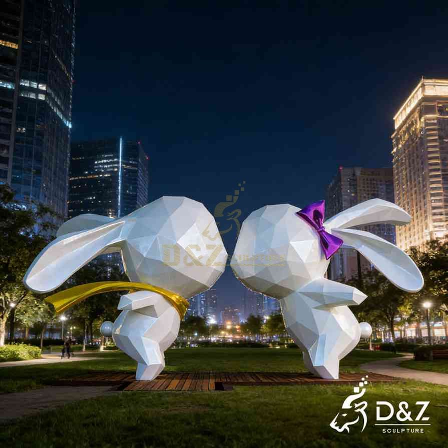 Metal Kissing Rabbits Garden Sculpture 5