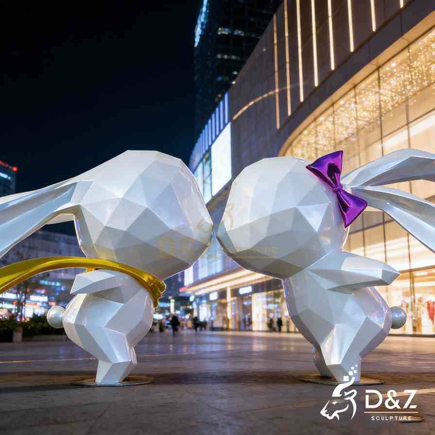 Metal Kissing Rabbits Garden Sculpture 6