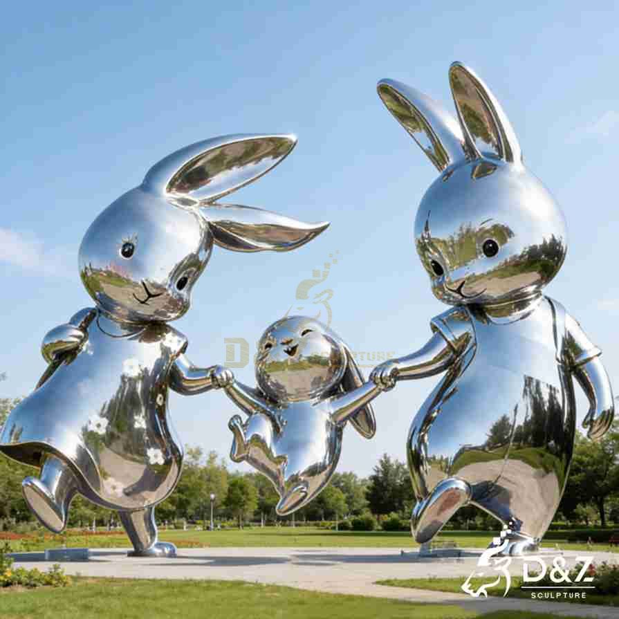 Metal Rabbit Family Sculpture 2