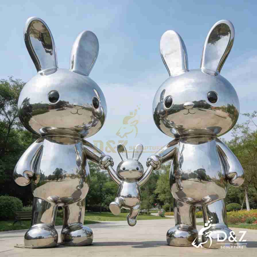 Metal Rabbit Family Sculpture 4